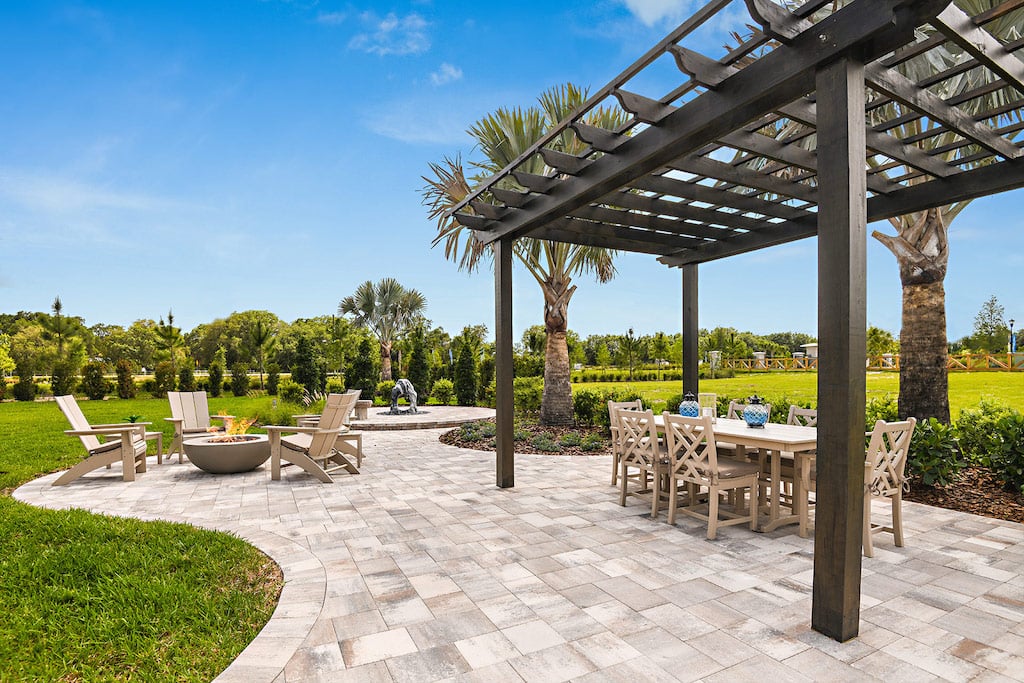 Outdoor eating area with dining table