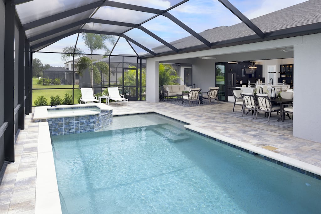 Backyard pool and eating area