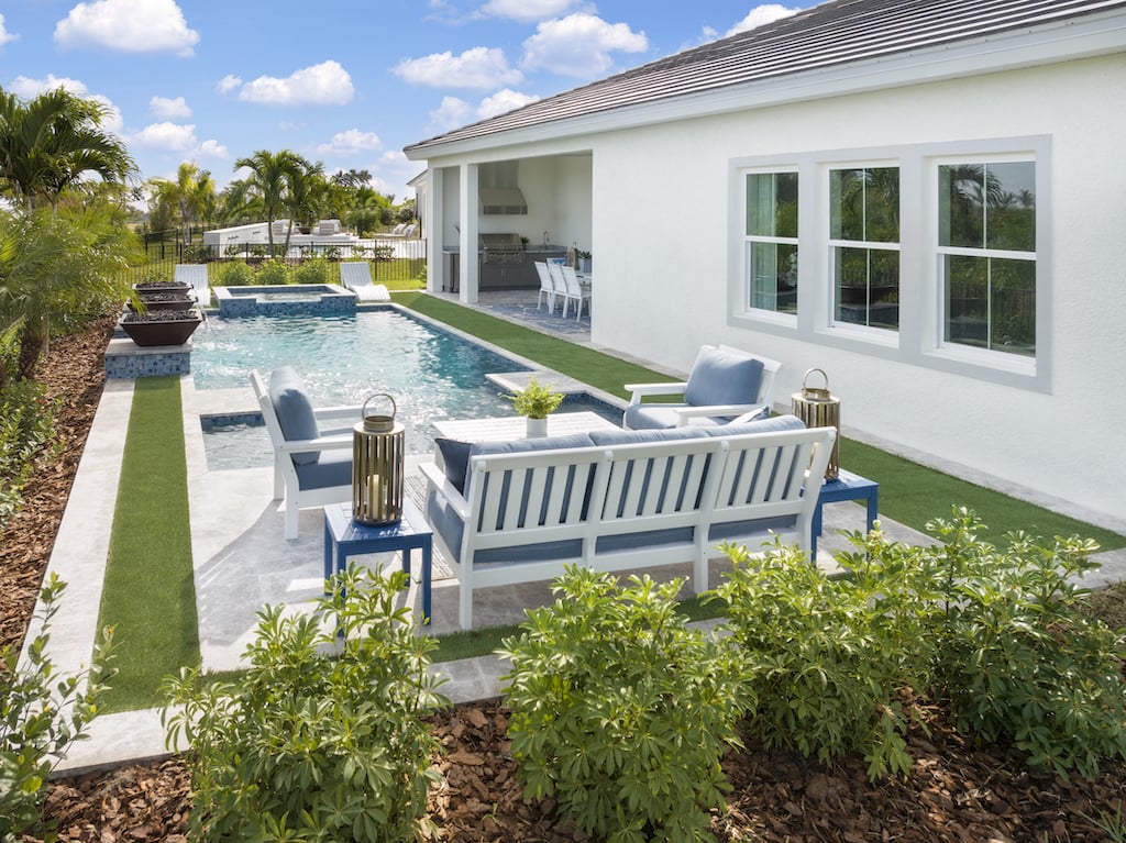 Backyard swimming pool with nice plants